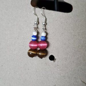 Silver Tone Hook Cat's Eye Bead Dangle Earrings Tony Alexander Jewelry Artisan